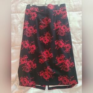 Torrid Elegant Black Pencil Skirt with Red Floral Design